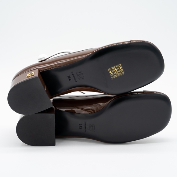 size 39.5eu 9.5 US Miu Miu Two-Tone Patent Leather Mary Jane Pumps Brown - Picture 6 of 12